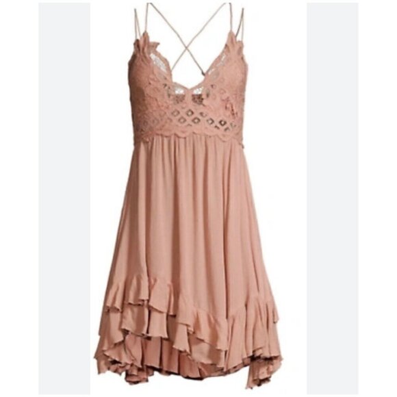 FREE PEOPLE ADELLA LACE MINI DRESS, RUFFLE STRAPPY, SUMMER, COTTAGECORE, FEMININ - Picture 1 of 7